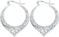 Sterling Silver Filigree Hoop Earrings, Vintage Style Openwork Design, Heart Details, 31mm