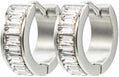 0.60 Inch 316L Stainless Steel Hypoallergenic Huggie Hoop Earrings, Baguette Rectangle Shape CZ Cubic Zirconia