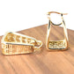 Unique Triangle Trapezoid Shape 1 Inch Greek Key Hollow Cut Out Yellow Gold Plated Hoop Earrings
