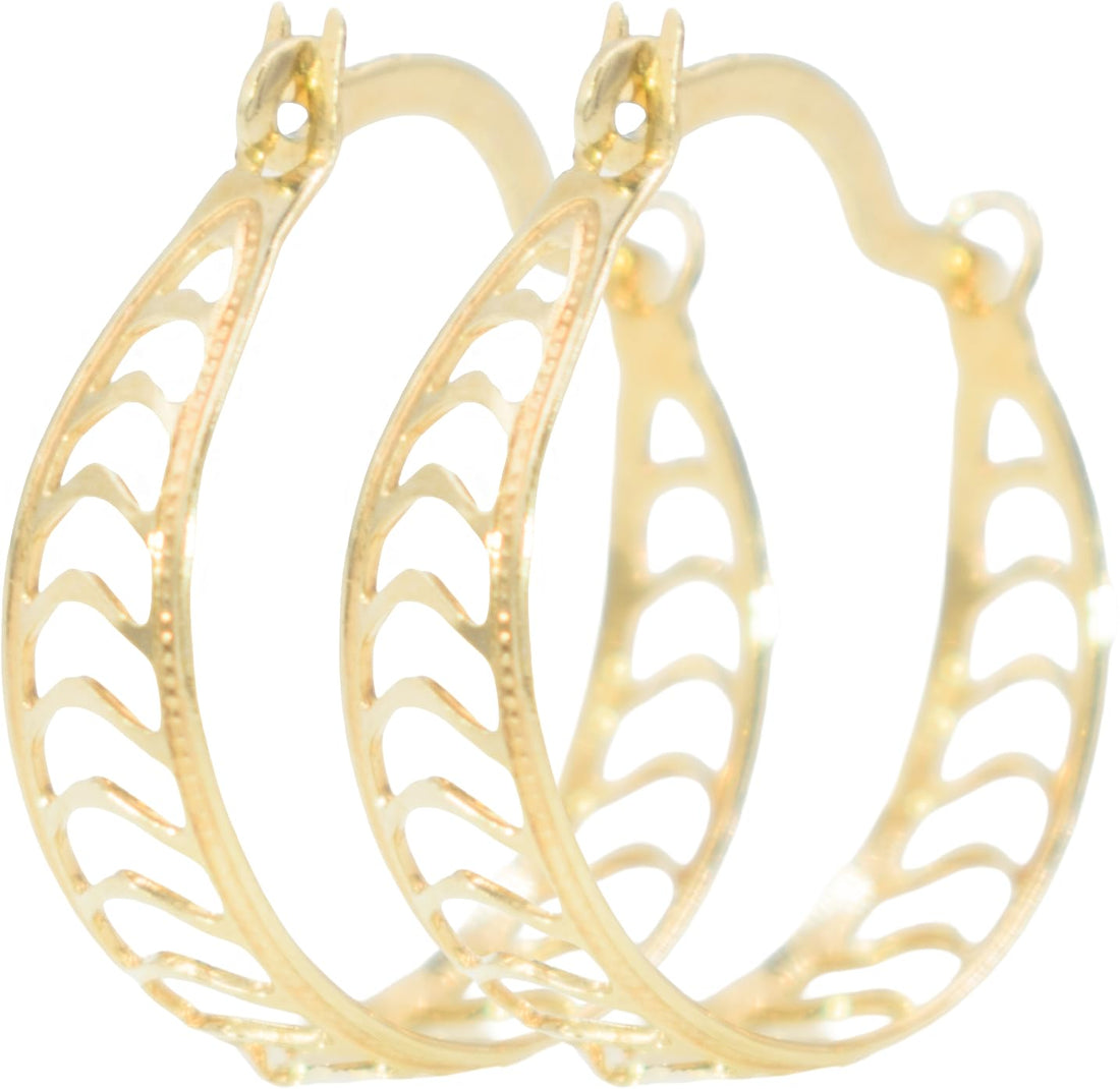 0.62" Inch Ultra Lightweight Geometric Chevron Unique Cutout Cut Out Huggie Hoop Earrings, 18k Yellow Gold Filled Plated, Hinge with Notched Posts