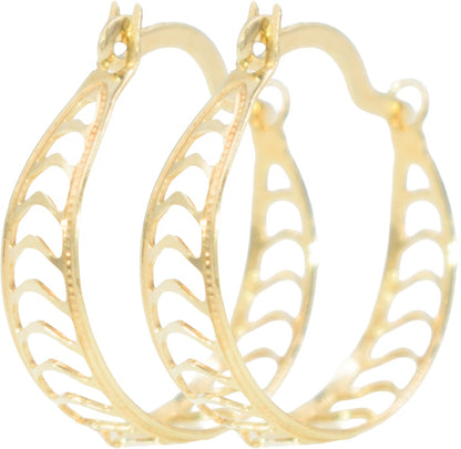 0.62" Inch Ultra Lightweight Geometric Chevron Unique Cutout Cut Out Huggie Hoop Earrings, 18k Yellow Gold Filled Plated, Hinge with Notched Posts
