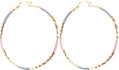 2.75 Inch Large Skinny Diamond Laser Cut Texture Tri-Tone Hoop Earrings, Rose Gold Yellow Gold Silver Tone, 18k Gold Filled Plated
