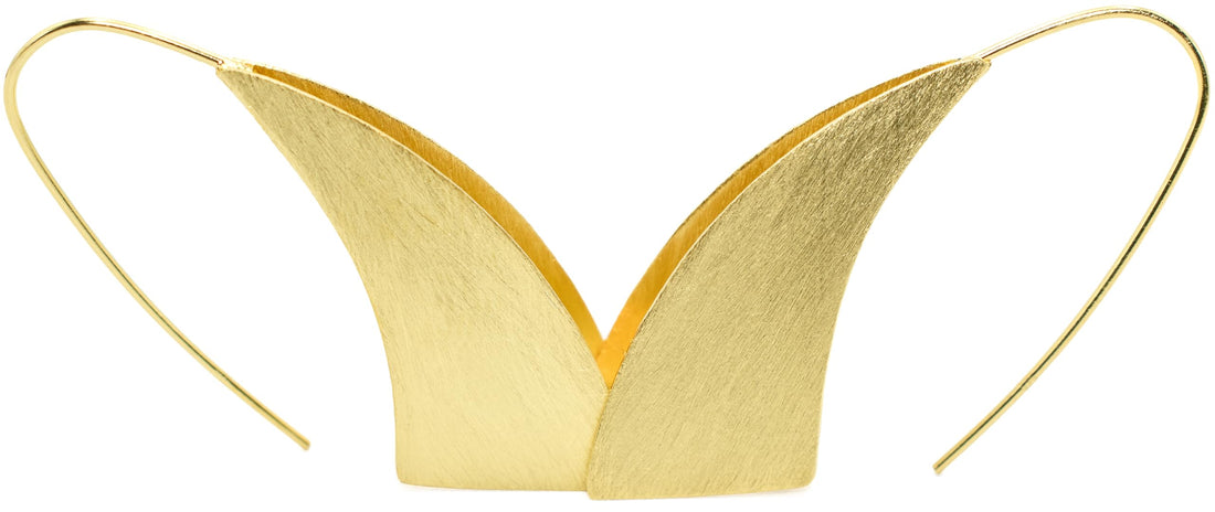 Modern Art Triangle Sculptural Freeform Dangle Drop Statement Earrings, Matte 18k Yellow Gold Plated 925 Sterling Silver, 1.75" Inch Length, Fish Hooks