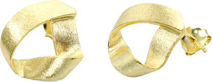 Sculpted Ribbon Triangular Matte Stud Earrings, 18K Gold Plated 925 Sterling Silver, Push Backs, 0.57 Inch