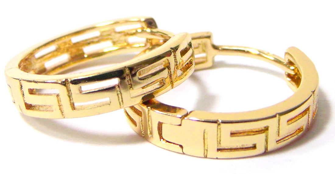 0.75 Inch Greek Key Yellow Gold Filled Plated Hoop Earrings