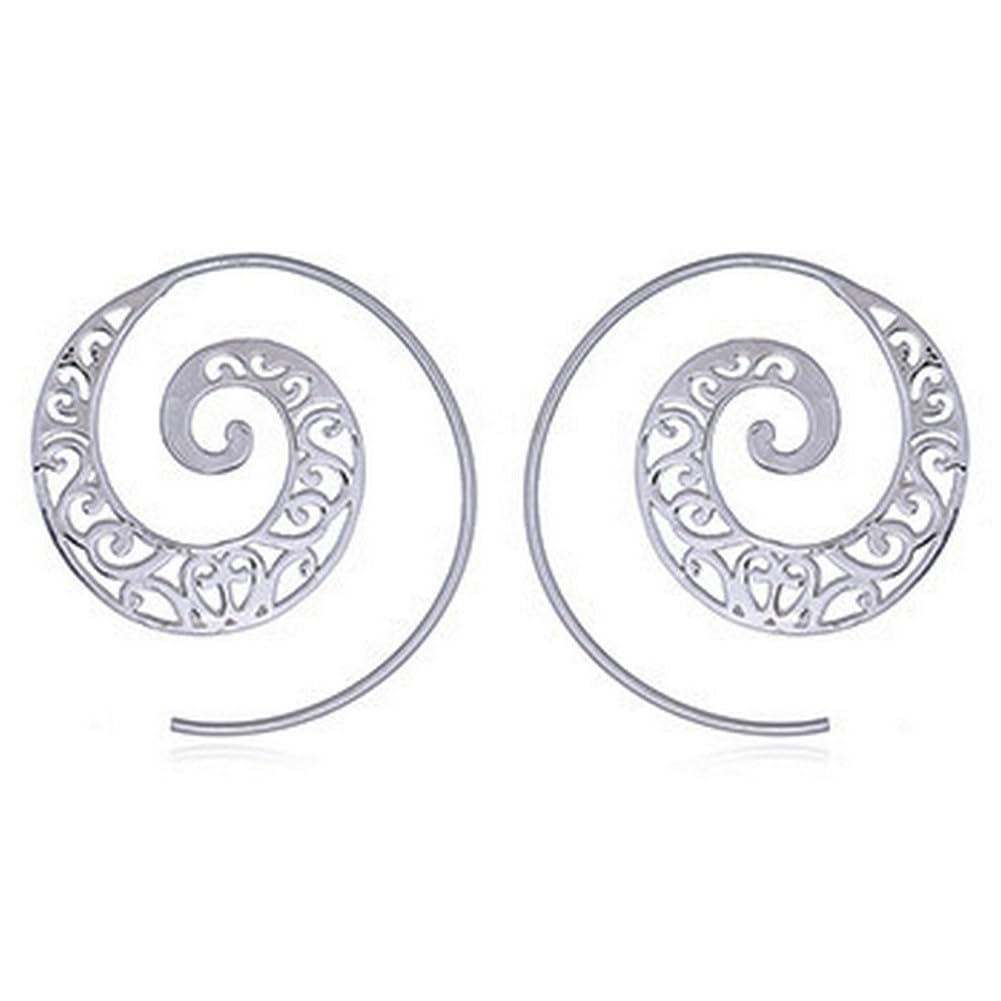 Openwork Sacred Geometry Swirl Spiral Filigree Statement Hoop Earrings, 925 Sterling Silver, 30mm