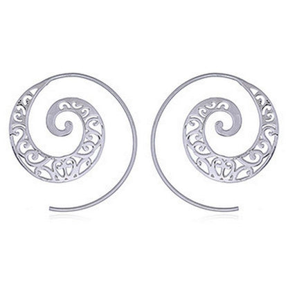 Openwork Sacred Geometry Swirl Spiral Filigree Statement Hoop Earrings, 925 Sterling Silver, 30mm