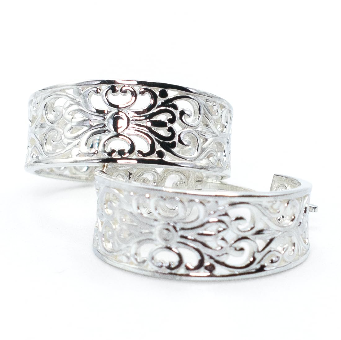 0.80" Inch Vintage Filigree Hoop Earrings, Openwork Chunky Mesh Filigree Heart Lace Design, Lightweight & Hypoallergenic, 925 Sterling Silver