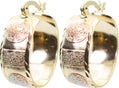 Saint Benedict Cross Tri-Tone Hoop Earrings, Rose Gold Yellow Gold Silver Tone, 1 Inch Round Circle, Sparkly Glitter Statement, Gold Plated