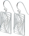Modern Art Geometric Statement Openwork Spiral Square Dangle Hook Earrings, 1.50" Inches, Fish Hooks, 925 Sterling Silver