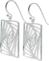 Modern Art Geometric Statement Openwork Spiral Square Dangle Hook Earrings, 1.50" Inches, Fish Hooks, 925 Sterling Silver