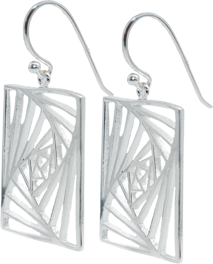 Modern Art Geometric Statement Openwork Spiral Square Dangle Hook Earrings, 1.50" Inches, Fish Hooks, 925 Sterling Silver