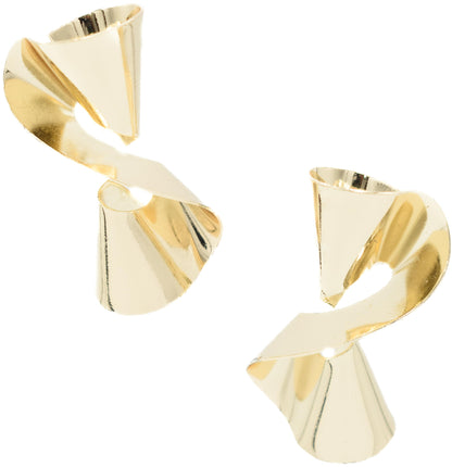 1.50 Inch Unique Geometric Modern Abstract Ribbon Sculpture Dangle Drop Earrings for Women, Gold Filled, Push Back Closures
