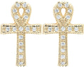 0.72 Inch Christian Cross Ankh Micro Pave Crystal CZ Stud Earrings for Women, 14k Yellow Gold Filled, Push Back Closures