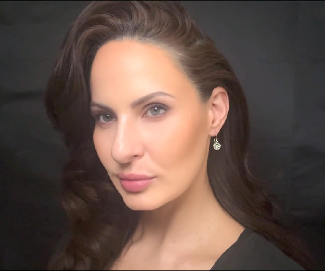 Boho Vintage Antique Oxidized Flower Floral Filigree Dangle Drop Earrings, Fish Hook Backings, 925 Sterling Silver, 22mm