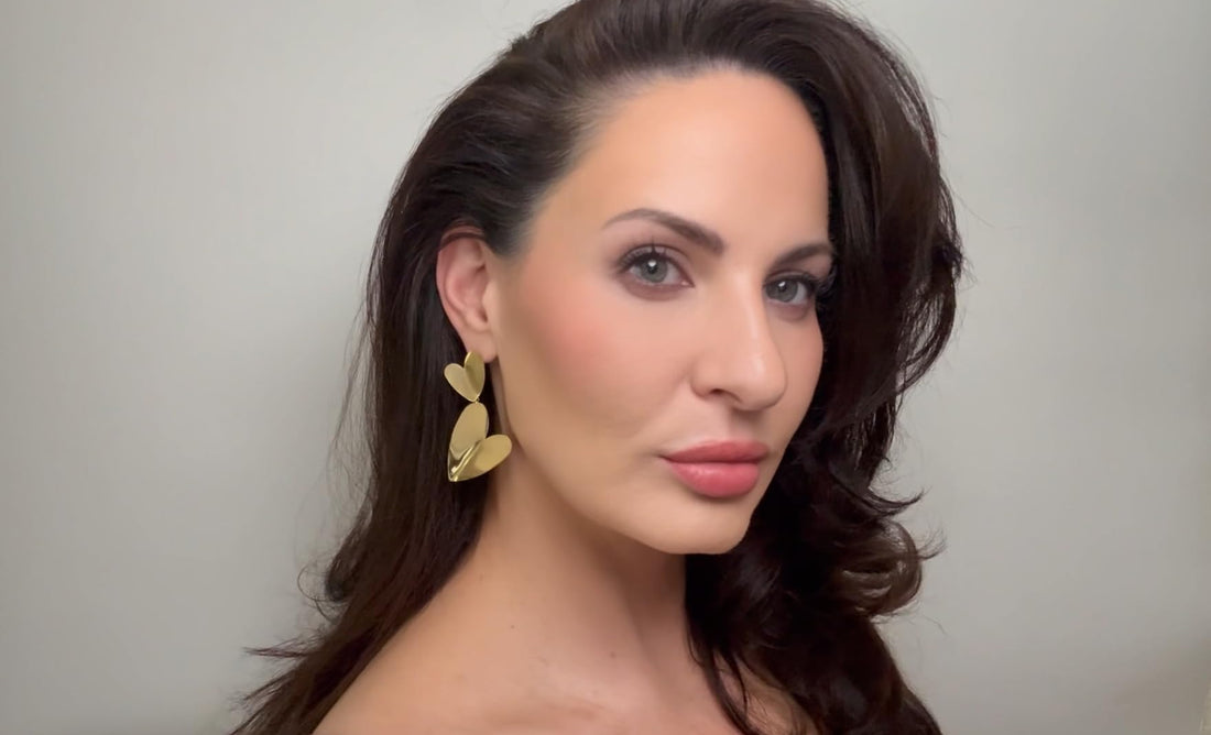 Double Heart Dangle Drop Earrings, 2.1 Inch, Gold Plated Stainless Steel