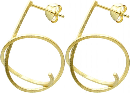 Abstract Modern Art Scultpural Knot Statement Stud Earrings, 18k Yellow Gold Plated 925 Sterling Silver, Push Backings, 0.94" Inch