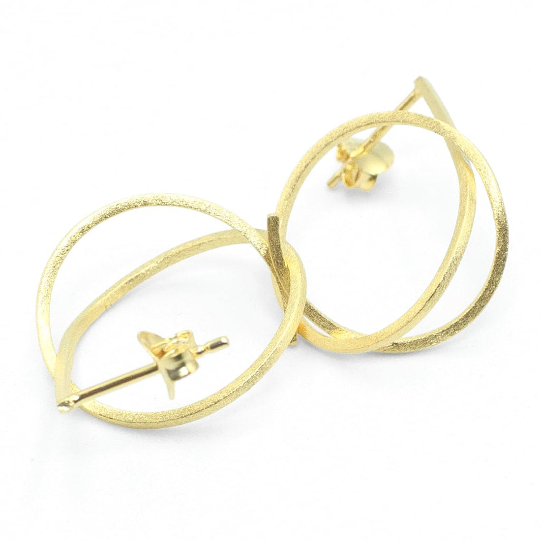 Abstract Modern Art Scultpural Knot Statement Stud Earrings, 18k Yellow Gold Plated 925 Sterling Silver, Push Backings, 0.94" Inch