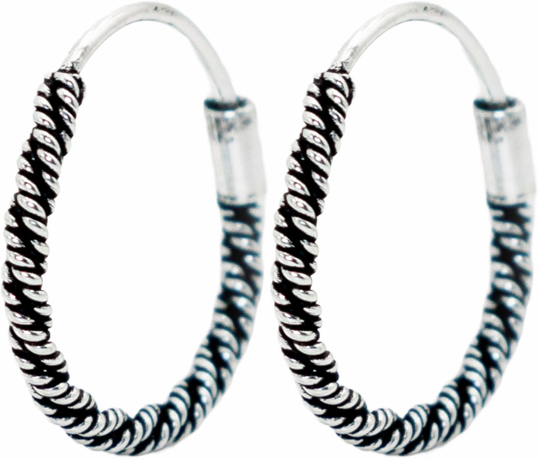 925 Sterling Silver Oxidized Vintage Layered Hoop Earrings, 13mm, Antique Style