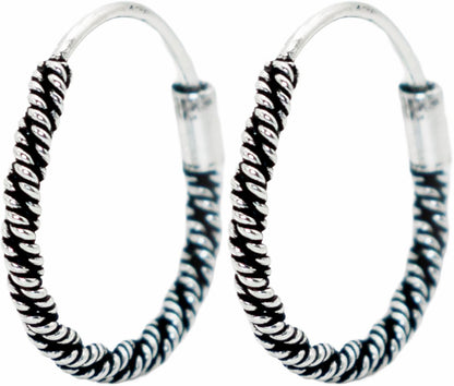 925 Sterling Silver Oxidized Vintage Layered Hoop Earrings, 13mm, Antique Style