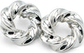 1 Inch Chunky Puffy Twist Spiral Bright Silver Huggie Hoop Earrings, Rhodium Plating, Push Back Closures