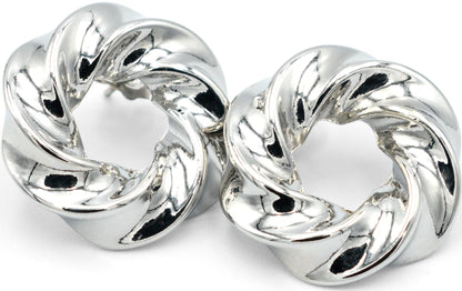 1 Inch Chunky Puffy Twist Spiral Bright Silver Huggie Hoop Earrings, Rhodium Plating, Push Back Closures