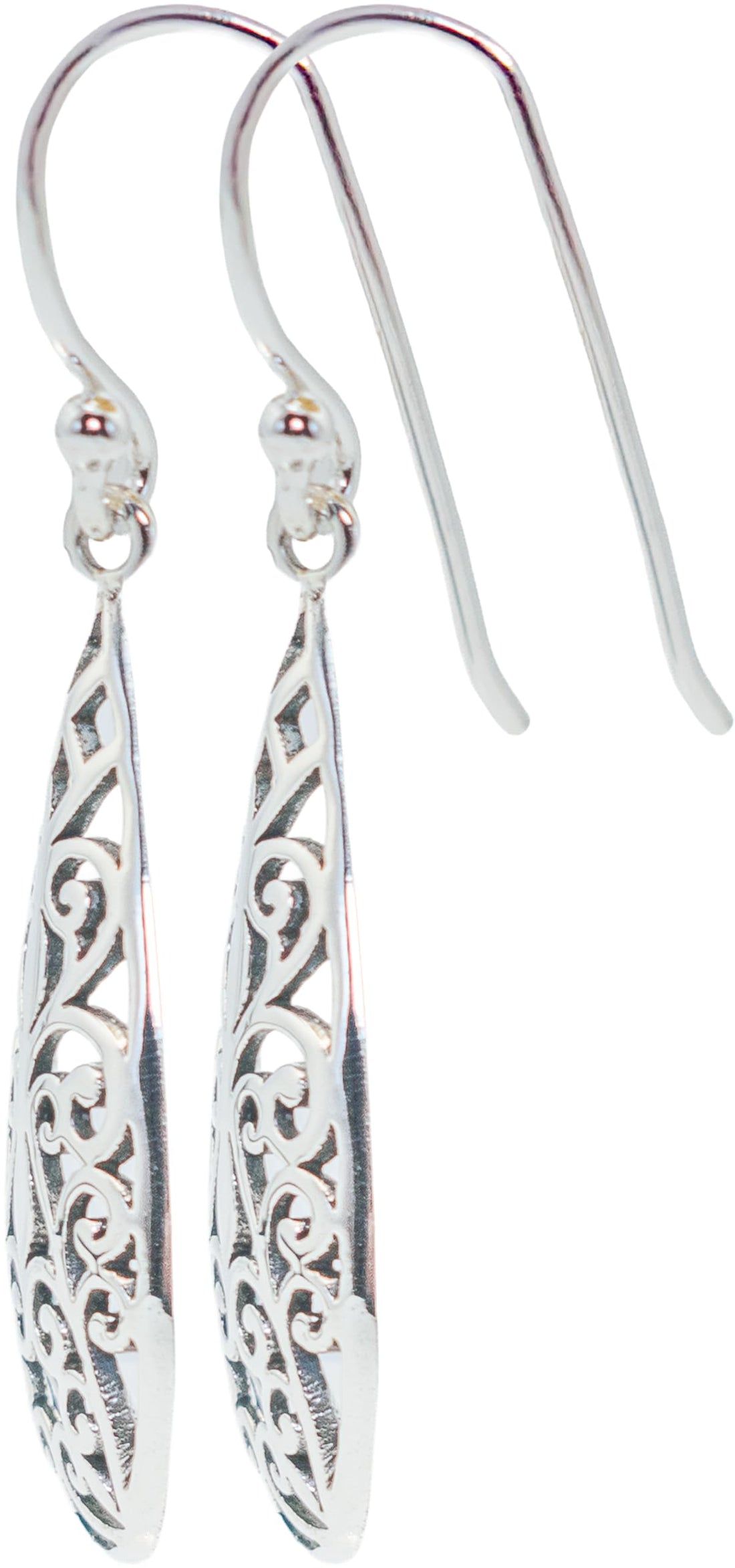 Teardrop Vintage Filigree Dangle Drop Earrings, 925 Sterling Silver, Bohemian Boho Style, 1.75" Inch Length