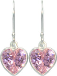 Pink 1 Inch Heart CZ Crystal Dangle Drop Earrings, 925 Sterling Silver, Fish Hook Fishhook Backings