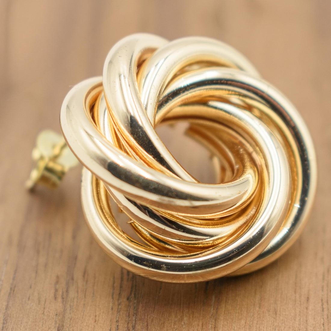 0.90 Inch Chunky Knot Stud Hoop Earrings for Women, Gold Filled Plated, Push Back Closures