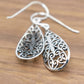 Teardrop Vintage Filigree Dangle Drop Earrings, 925 Sterling Silver, Bohemian Boho Style, 1.75" Inch Length
