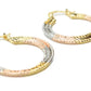 Sparkly Shiny Tri-Tone 18k Yellow Gold, Rose Gold and Sterling Silver Plated Filled Textured Design Hoop Earrings for Women, Hinge with Notched Post