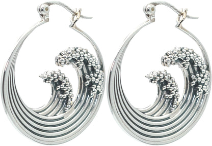 Pure Ziva Sterling Silver Ocean Wave Hoop Statement Earrings, Openwork Bohemian Drop Design, 925 Silver, 1 Inch