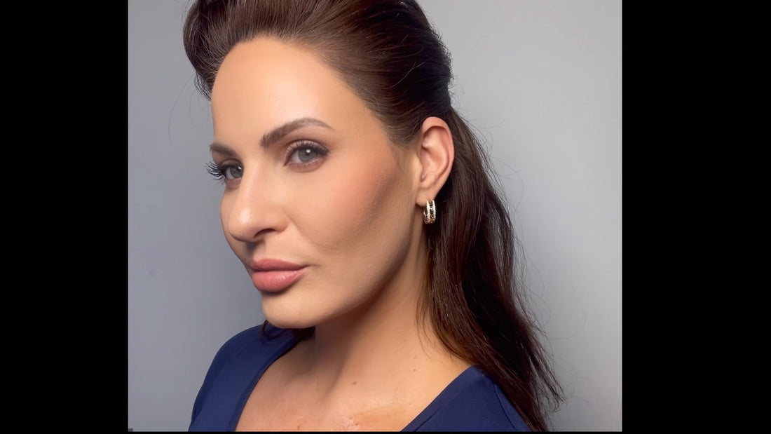 0.75 Inch Greek Key Yellow Gold Filled Plated Hoop Earrings, Simulated White Diamond CZ Cubic Zirconia Accents