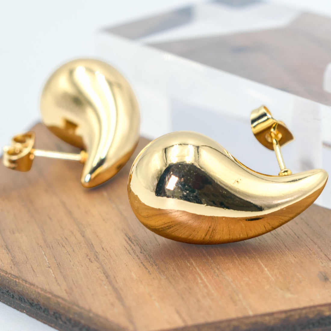 Chunky Teardrop Stud Earrings, 18k Yellow Gold Filled, 1 Inch Drop Length, Post Back