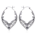 Gorgeous Oval Vintage Antique Filigree Lace Nouveau Art Deco Sterling Silver Statement Hoop Earrings, 34mm