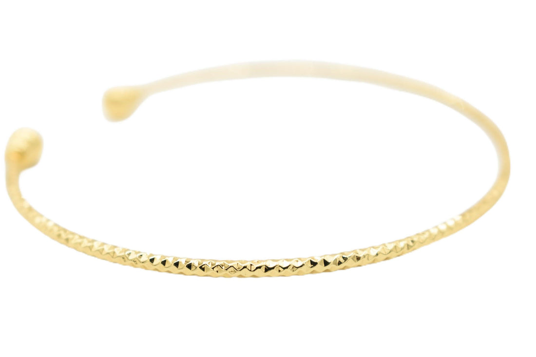 Pure Ziva Diamond Cut Textured Skinny Cuff Bangle Bracelet, Yellow Gold Filled, 2.5 inch Adjustable