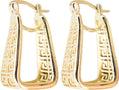 Unique Triangle Trapezoid Shape 1 Inch Greek Key Hollow Cut Out Yellow Gold Plated Hoop Earrings