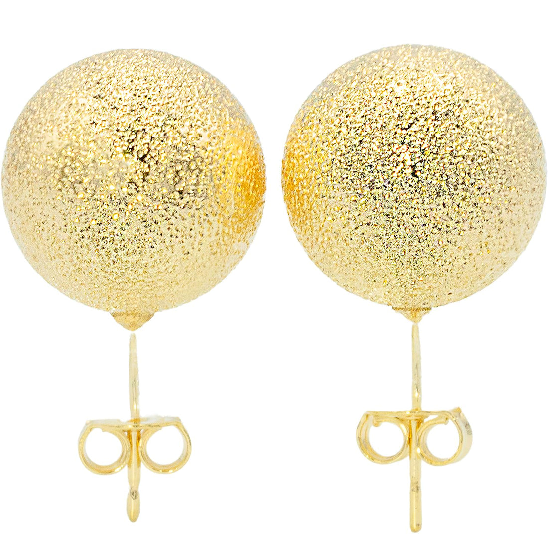 14mm Brushed Satin Textured Sandblasted Gold Round Ball Stud Earrings for Women, 18k Yellow Gold Filled Plated