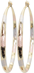 2.36" Inch Diamond Laser Cut Texture Tri-Tone Hoop Earrings, Painted Rose Gold Yellow Gold Silver Tone, 18k Gold Filled Plated