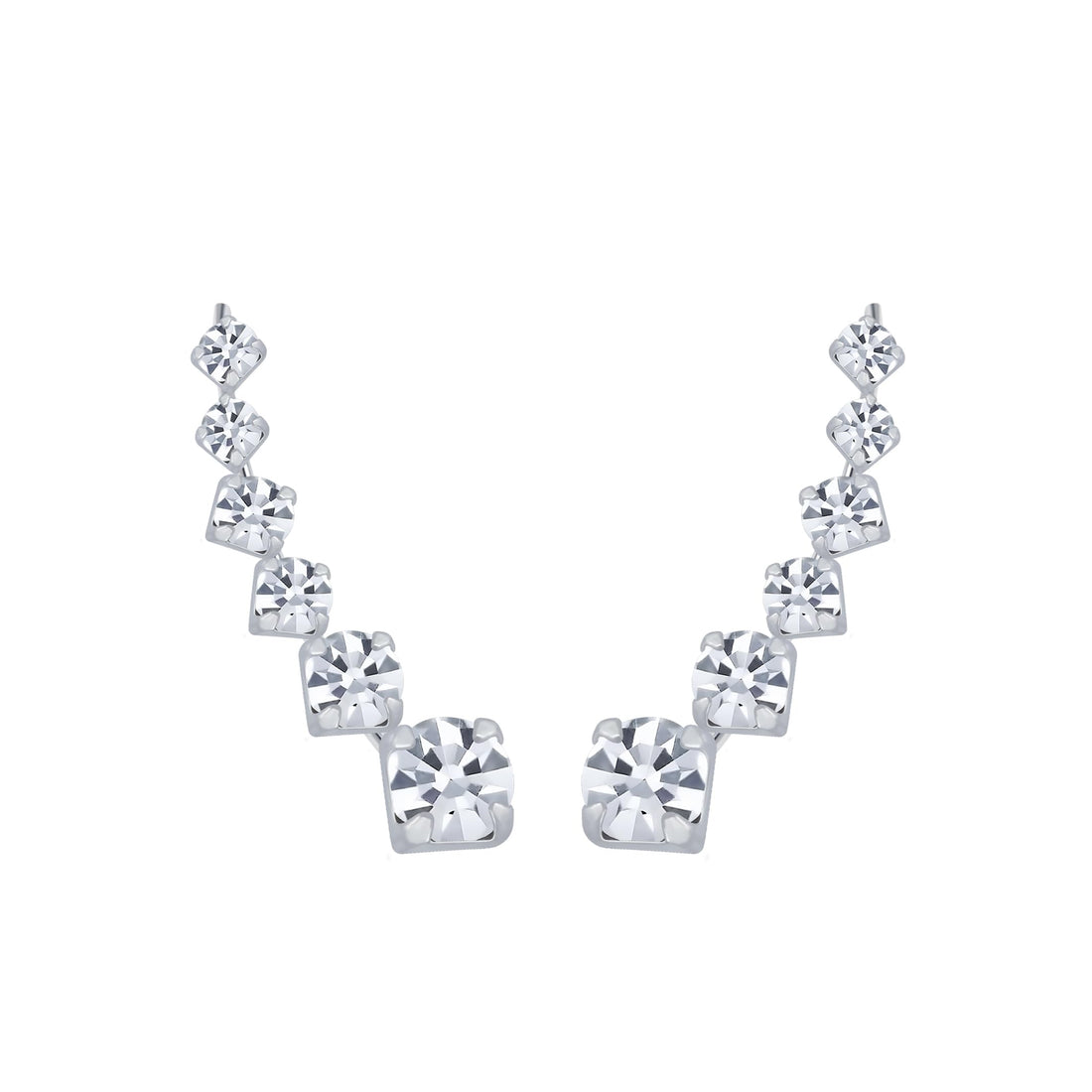 0.80" Inch Crystal Ear Crawler Cuff Earrings Hypoallergenic Stud Ear Climber Jackets, 925 Sterling Silver