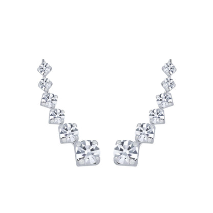 0.80" Inch Crystal Ear Crawler Cuff Earrings Hypoallergenic Stud Ear Climber Jackets, 925 Sterling Silver