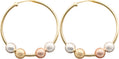1.30 Three Tri-Tone Rose Gold, Yellow Gold, & Silver Bead Ball Hoop Earrings, 925 Sterling Silver