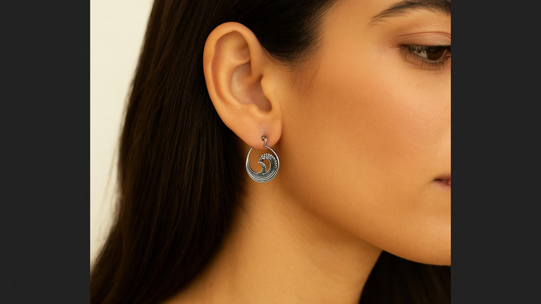 Pure Ziva Sterling Silver Ocean Wave Hoop Statement Earrings, Openwork Bohemian Drop Design, 925 Silver, 1 Inch