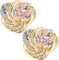 10mm Multicolor Pink, Purple & Peach Cubic Zirconia Flower Floral Stud Earrings for Women, Gold Filled Plated, Push Back Closures