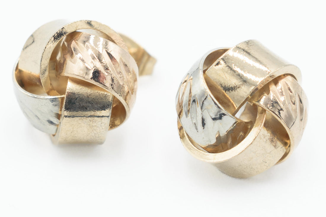 Pure Ziva 14mm Two Tone Yellow Gold and Silver Bow Knot Chunky Stud Earrings for Women, Stainless Steel