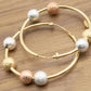 1.30 Three Tri-Tone Rose Gold, Yellow Gold, & Silver Bead Ball Hoop Earrings, 925 Sterling Silver