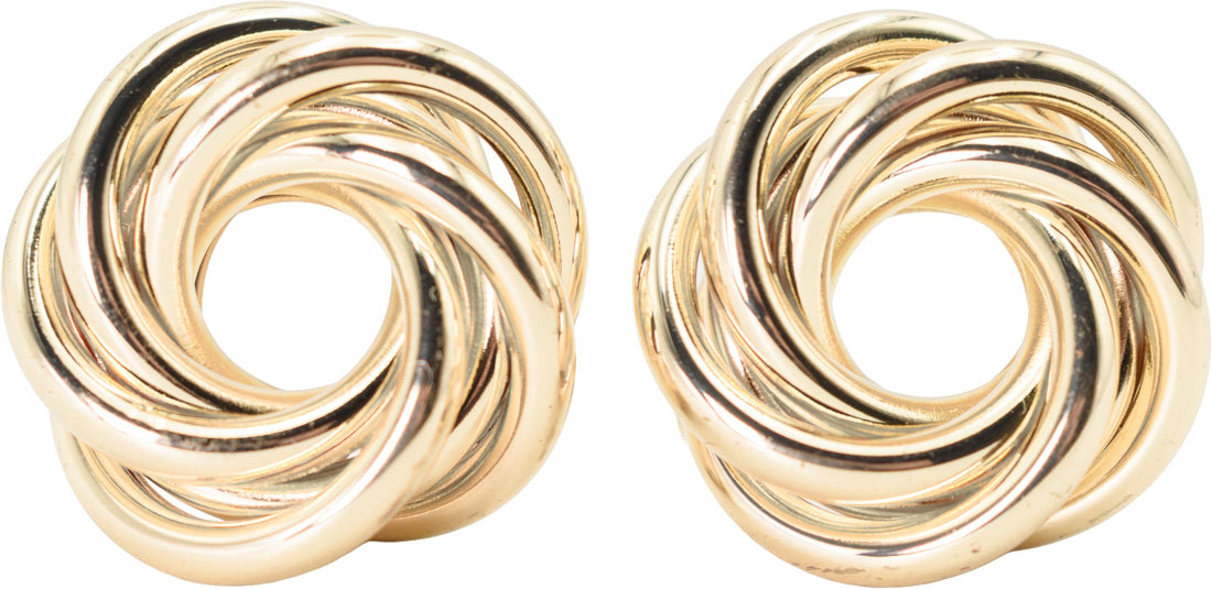 0.90 Inch Chunky Knot Stud Hoop Earrings for Women, Gold Filled Plated, Push Back Closures