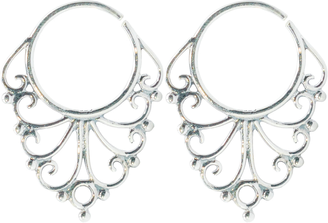 Boho Filigree Lace Drop & Hoop Earrings, Hypoallergenic 925 Sterling Silver (Small Septum Hoops)