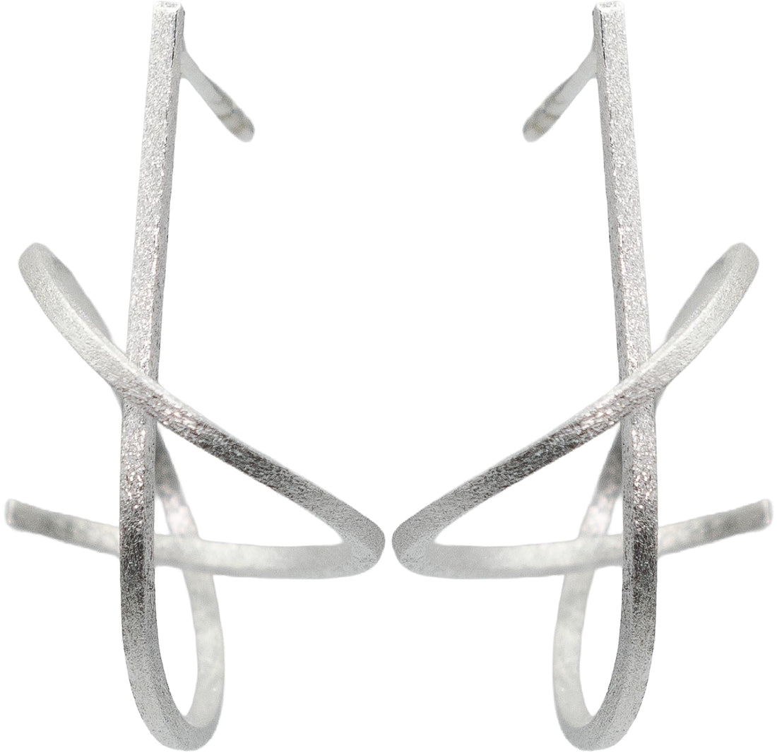 Silver Abstract Modern Art Scultpural Knot Stud Earrings, 925 Sterling, Push Backings, 0.94" Inch