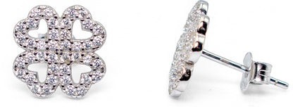Pure Ziva 4 Leaf Clover Shamrock Stud Earrings, 925 Sterling Silver, CZ Stones, 11mm